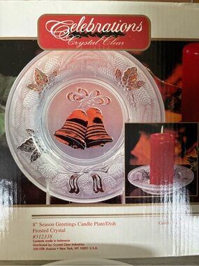 Vintage Crystal Clear 8” Candle Plate Bell Design 1980s-1990s Holiday Decor